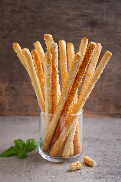 stock image Grissini sticks. Traditional italian bread sticks with sesame seeds