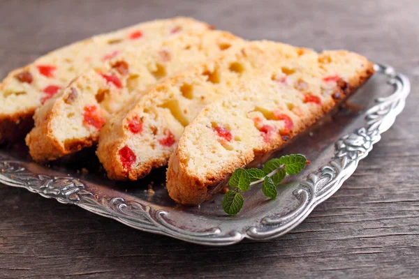 Pastel Navidad Con Pasas Frutas Confitadas Plato — Foto de Stock