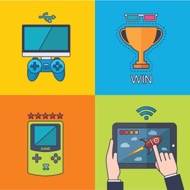 Set of game concept design flat line
