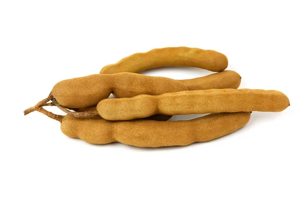 Tamarind Gyümölcs Izolált Fehér Alapon Tamarind Kritikus Összetevője Sok Thai — Stock Fotó