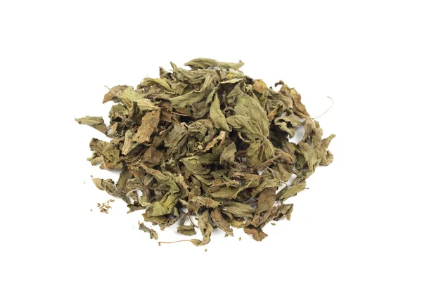 Pile Dry Tulsi Leaf Holy Basil Tea Isolated White Background — Stock Photo, Image