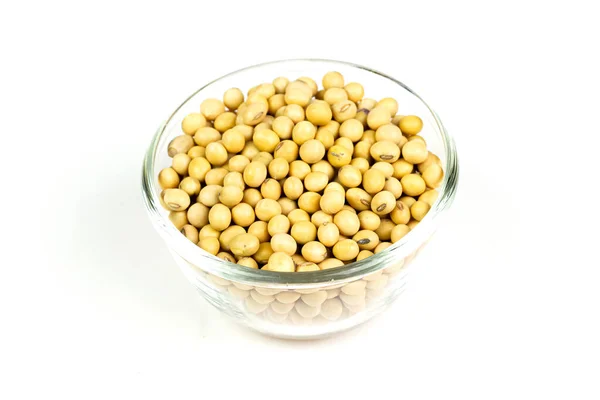 Soybeans Transparent Bowl Isolated White Background Soy Contains Nutrients Beneficial — Stock Photo, Image