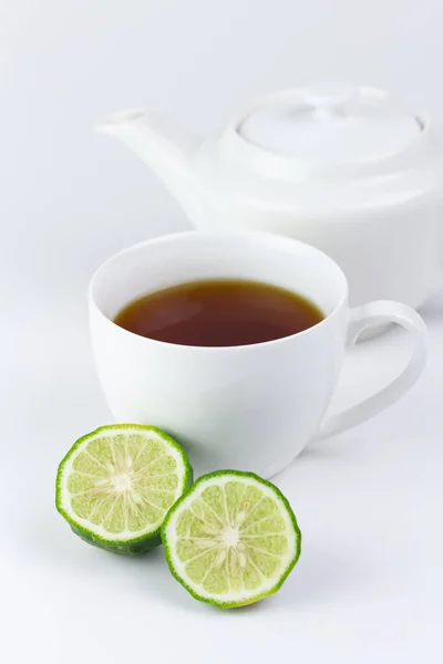 Bergamot Čaj Nebo Earl Grey Čaj Bílém Šálku Čerstvé Bergamot — Stock fotografie