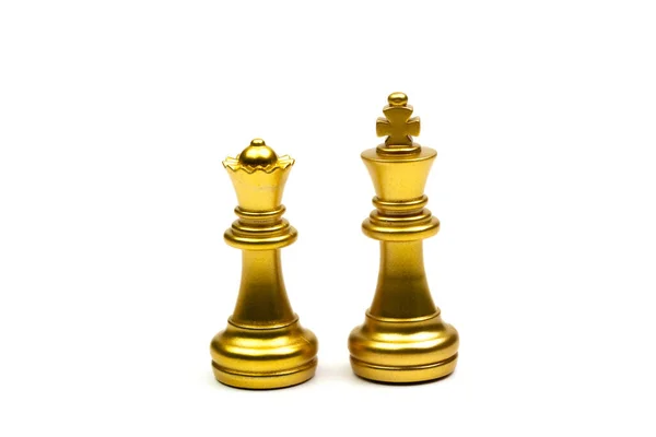 King Queen Schackpjäser Guld Isolerad Vit Bakgrund — Stockfoto