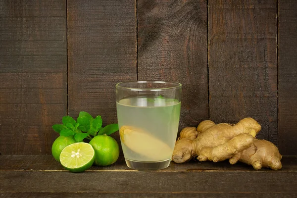 Lemonade Shikanji Glass Wooden Background Indian Drink Refresh Contains Ginger — Stock Photo, Image
