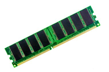 Kişisel bilgisayar yeşil rengi için Rastgele Erişim Belleği veya Belleği beyaz arkaplanda izole edildi. 