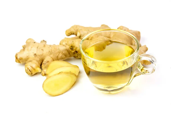 Ginger Tea Fresh Ginger Sliced Isolated White Background Scientific Name — Stock Photo, Image