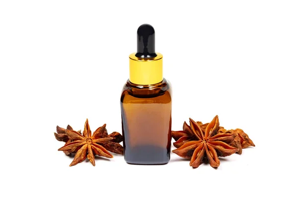 Anise Essential Extract Aromatherapy Oil Bottle Dry Anise Star Flower — 스톡 사진
