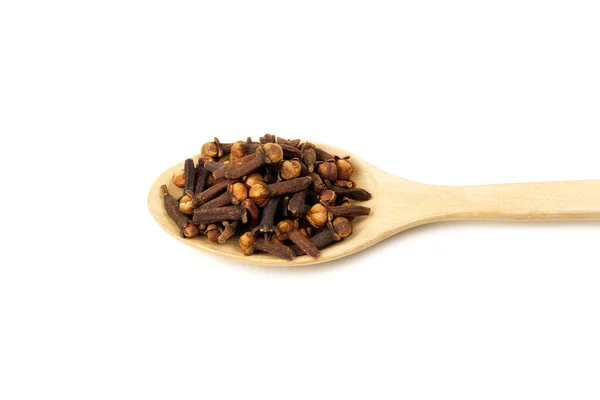 Cloves Wooden Spoon Isolated White Background Herbal Cloves Have Fragrant — Stock Photo, Image