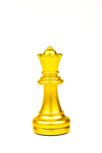 Gold Queen Schackfigur Isolerad Vit Bakgrund Chess Ett Krigsspel Att — Stockfoto