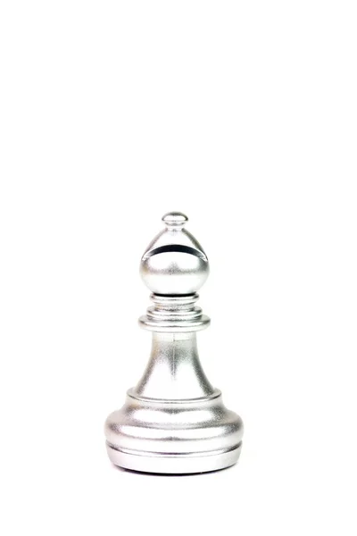 Silverbiskop Schackfigur Isolerad Vit Bakgrund Chess Ett Krigsspel Att Slåss — Stockfoto