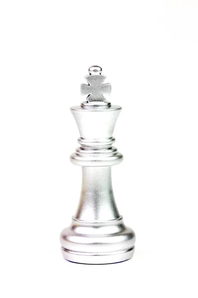 Zilveren Schaakfiguur Geïsoleerd Witte Achtergrond Schaken Een Spel Van Oorlog — Stockfoto