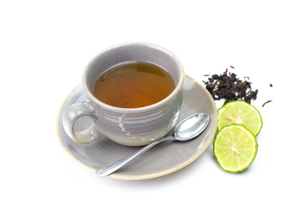 Τσάι Περγαμόντο Τσάι Earl Grey Κεραμικό Κύπελλο Και Φρέσκα Φρούτα — Φωτογραφία Αρχείου