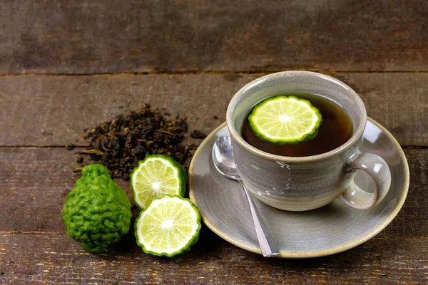 Chá Bergamota Chá Earl Grey Xícara Cerâmica Frutas Frescas Bergamota — Fotografia de Stock