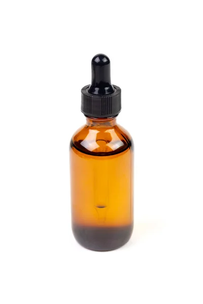 Essential Oil Amber Bottle Isolate White Background — Stock Photo, Image