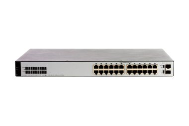 24 portluk gigabit anahtarı beyaz arkaplanda izole edilmiş siyah beyaz renk. Verileri ve aygıtı paylaşmak için yerel alan ağı oluşturmak için bileşenler.