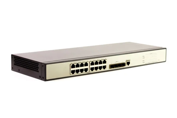 Port Gigabit Switch Black White Color Isolated White Background Components — ストック写真