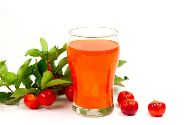 Acerola Barbados Cherry Juice Glass Fresh Acerola Cherry Fruits Isolated — Photo