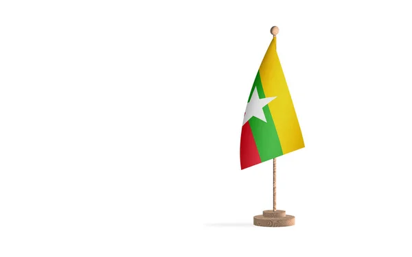 Σημαία Μιανμάρ Κοντάρι Λευκό Φόντο — Φωτογραφία Αρχείου