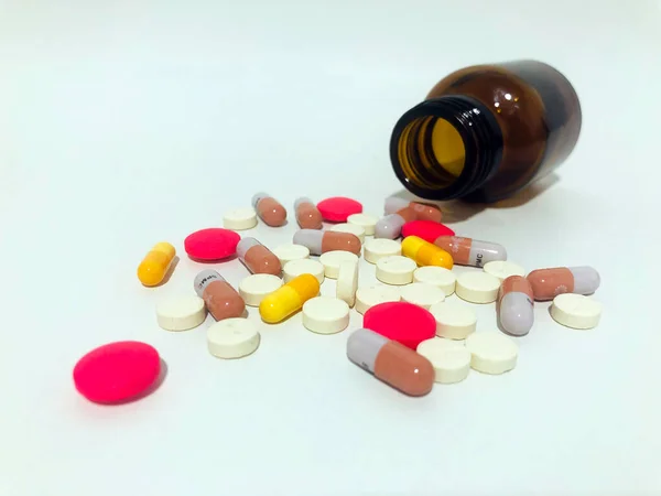 Medicine Pills Tablets Drop Out Brown Glass Bottle — Photo