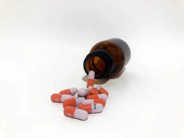 Medicine Pills Tablets Drop Out Brown Glass Bottle — Foto Stock