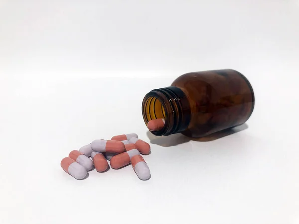 Medicine Pills Tablets Drop Out Brown Glass Bottle — Photo