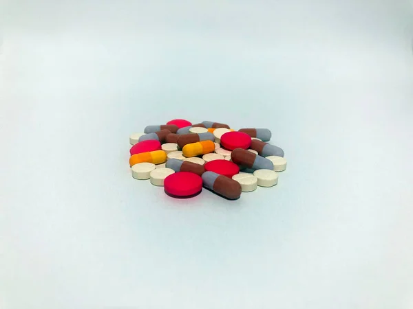 Set Medicine Pills Tablets Single White Background — Fotografia de Stock