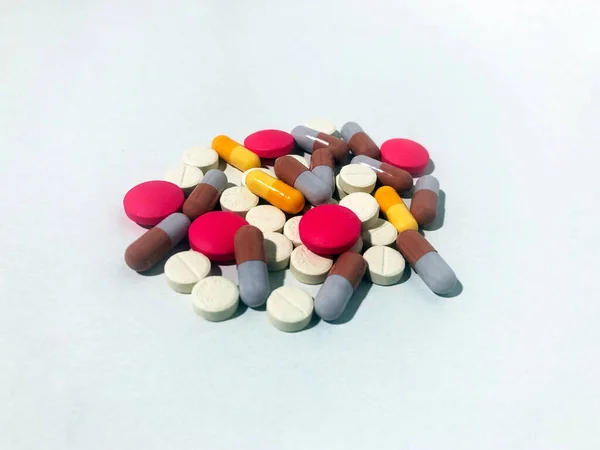 Set Medicine Pills Tablets Single White Background — ストック写真