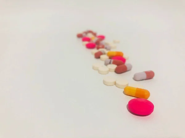 Set Medicine Pills Tablets Single White Background — Fotografia de Stock