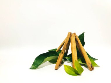 Fragrant cinnamon sticks on a white background