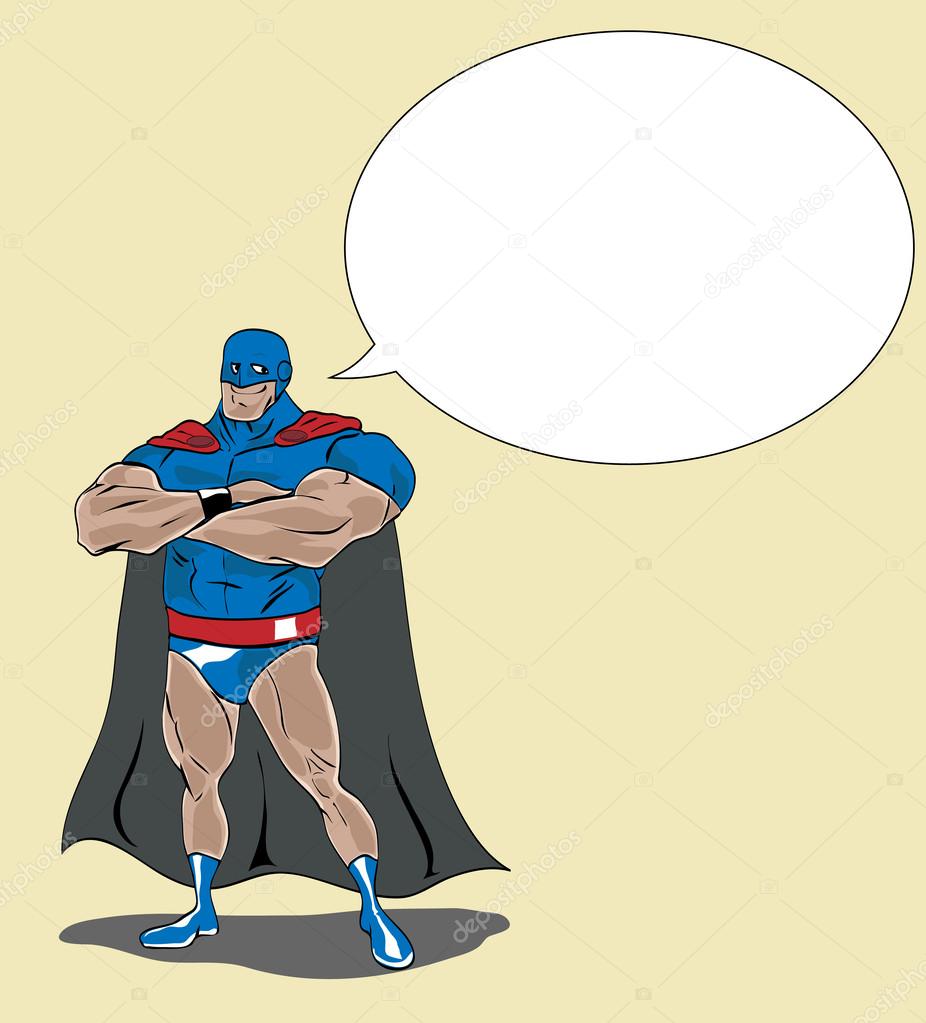 Super hero with an empty word balloon