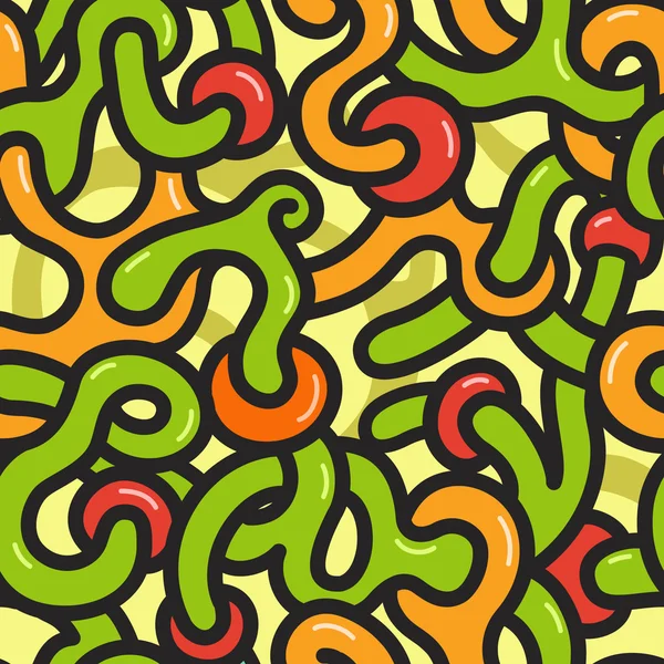 Безшовний абстрактний зелено-червоний візерунок з заплутаними лініями в графіті — стоковий вектор