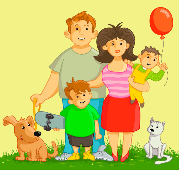 Vector illustration: Funny and happy family. Cartoon people