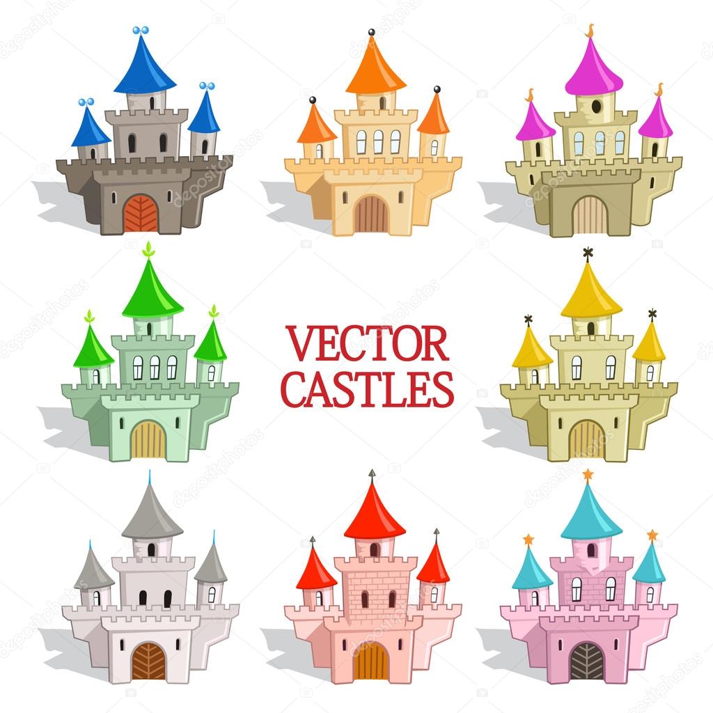 Set of Funny Vector Castles for Game Design or Maps.