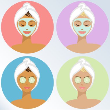 genç kadın spa treatmenat - spa & sağlık illüstrasyon