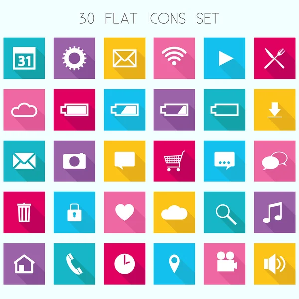 Thirty Square Flat Design Icons For Web, Mobile, Apps- vector — Stock vektor