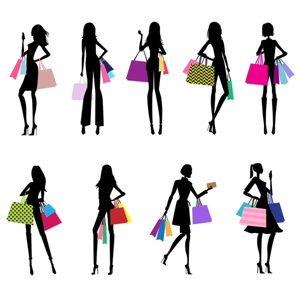 Silhouetten van vrouwen shopping - vector eps10 — Stockvector