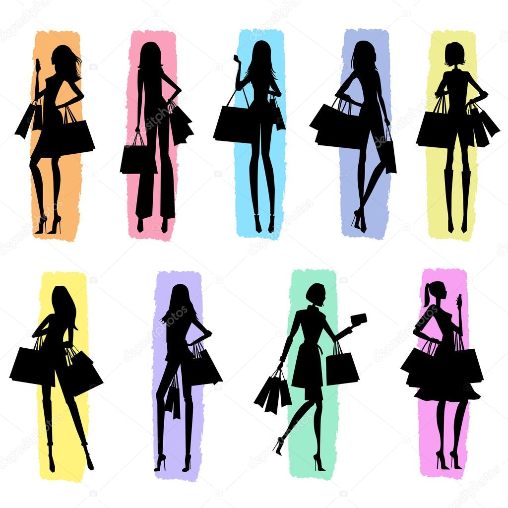 Silhouettes of Women Shopping - vector eps10