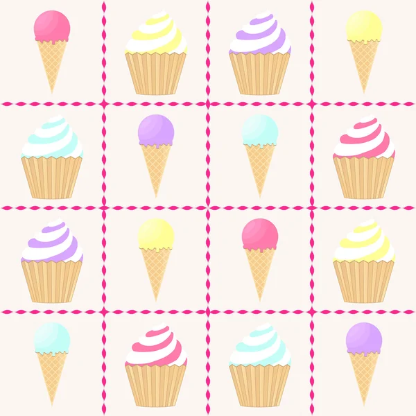 Cupcakes e gelados — Vetor de Stock