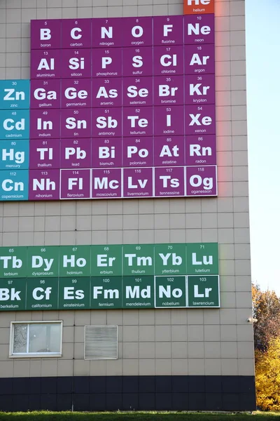 Symbols Elements Periodic Table Wall Building Dubna Moscow Region October — Stock Photo, Image