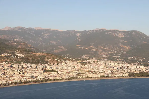 Vista Del Desarrollo Urbano Con Montañas Fondo Costa Playas Alanya — Foto de Stock