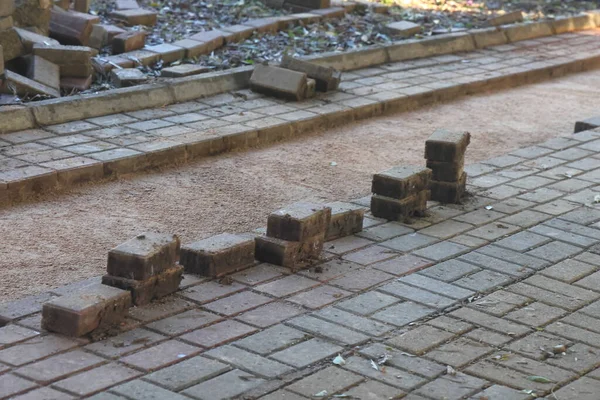 Repair Walkway Park Rows Paving Slabs Lapped Soil Alanya December — Stock Photo, Image