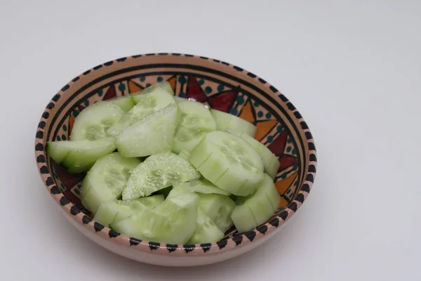 Cucumber Slices Painted Ceramic Mascot Fresh Summer Salad — 图库照片