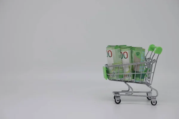 Візок Супермаркету Банкнот Покупки Роздрібних Мережах — стокове фото