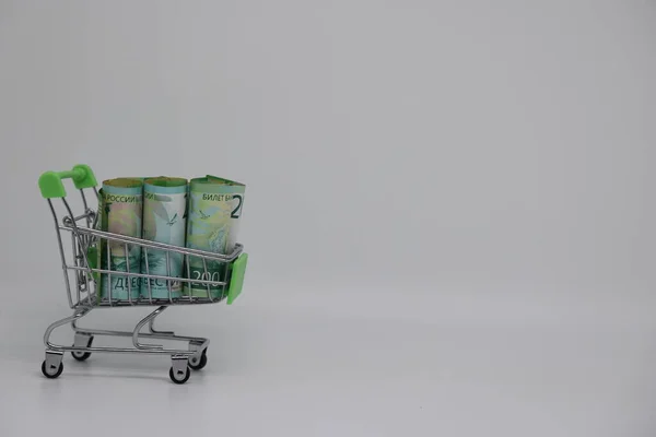 Trolley Supermarket Banknotes Purchases Retail Chains — Stockfoto