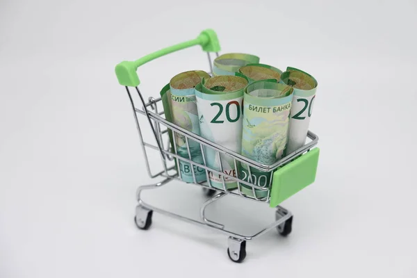 Trolley Supermarket Banknotes Purchases Retail Chains — Stockfoto