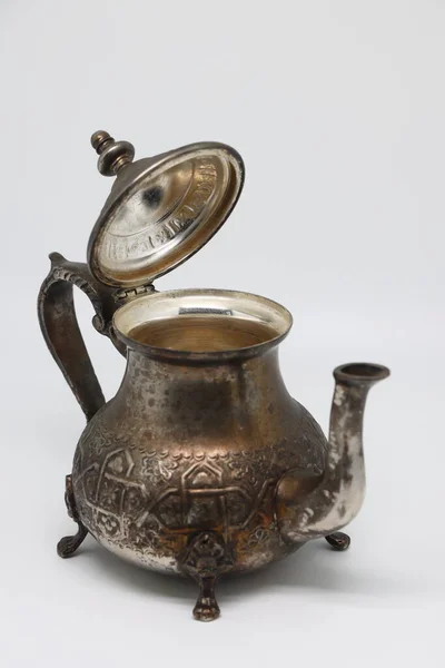 Antique Metal Teapot White Background Close Old Arabic Teapot — Stock fotografie