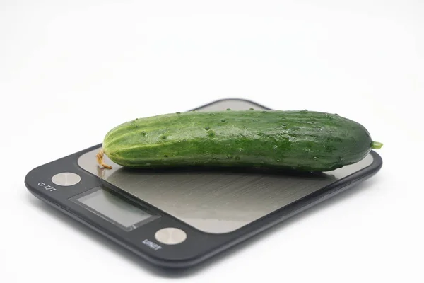 Cucumber Slices Painted Ceramic Mascot Kitchen Scales Calorie Counting — Stockfoto