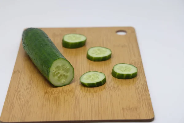 Sliced Fresh Cucumber Slices Cutting Board Proper Nutrition — Stock Photo, Image