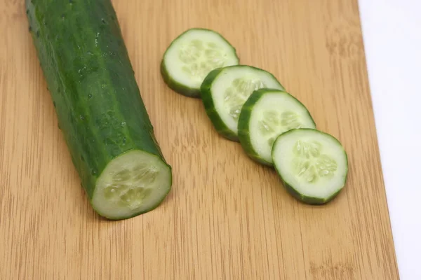 Sliced Fresh Cucumber Slices Cutting Board Proper Nutrition — стоковое фото